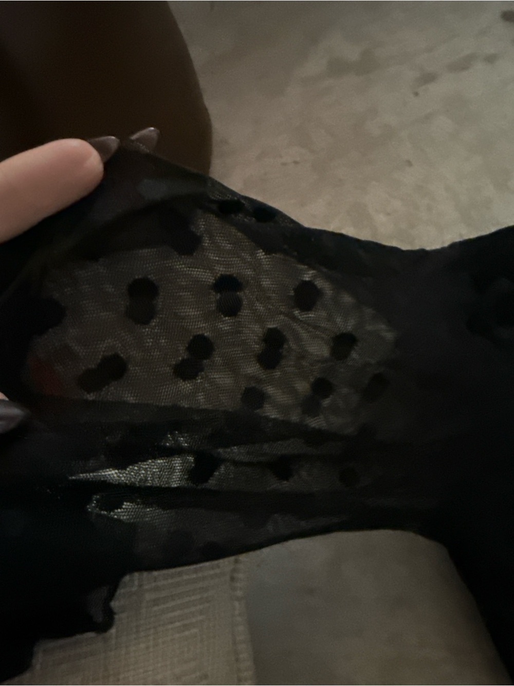 Black Polka Dot Long-Sleeve Sheer Top - Picture 2 of 3